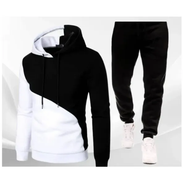 2 Piece Men's White/Black Hoodie & Sweatpants Sets